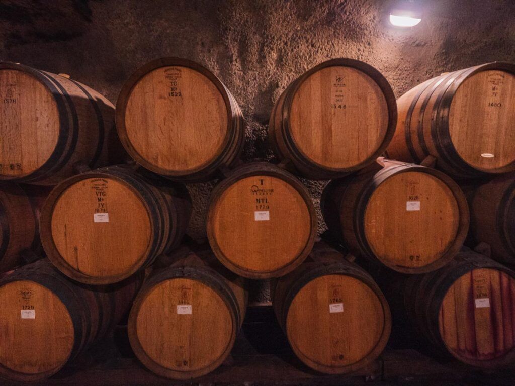 Wine barrels on display.