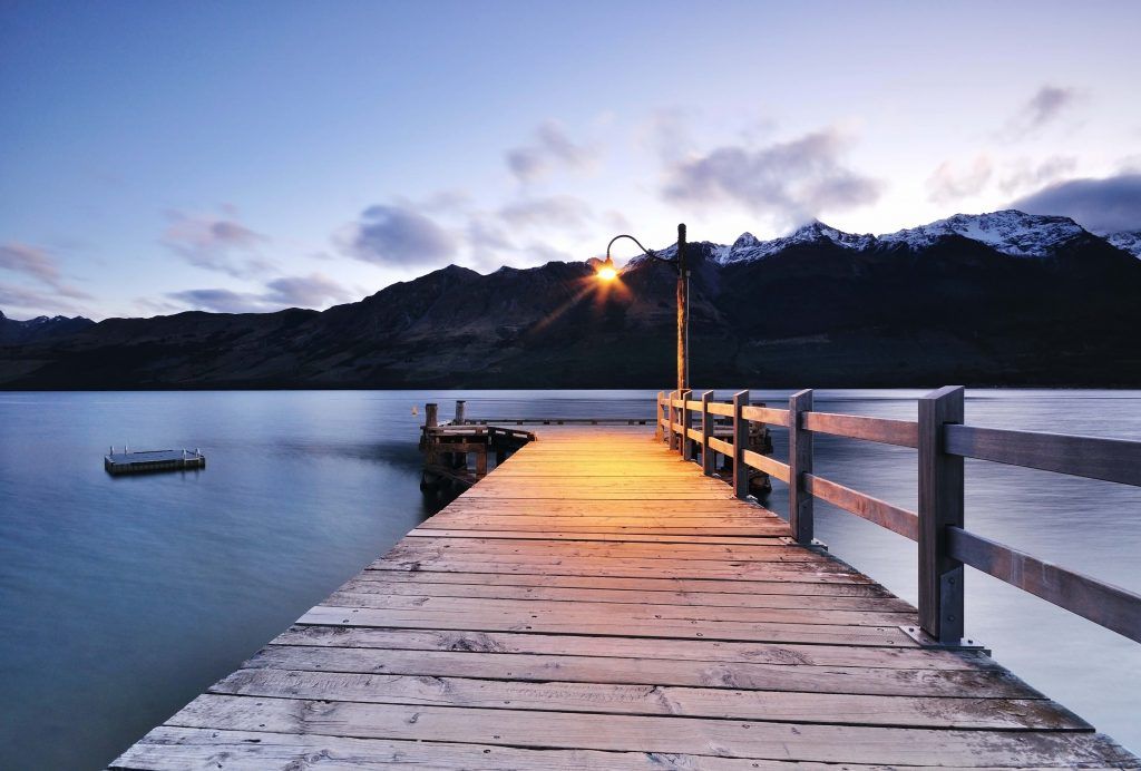 Lake Wakatipu photographed at dusk from Queenstown, New Zealand.